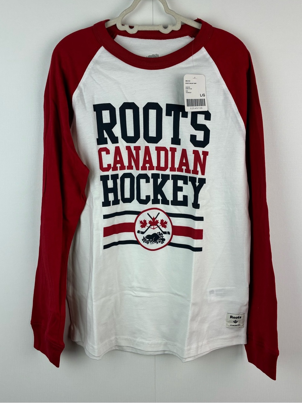 NWT Roots Canada Hockey Raglan long sleeves t-shirt size youth Large 9-10 Y